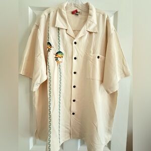 Hook & Tackle Men's Cream Casual Button Down Embroidered Mahi Fish Shirt